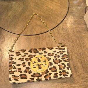 Tory Burch Animal Print Clutch with Gold Accents